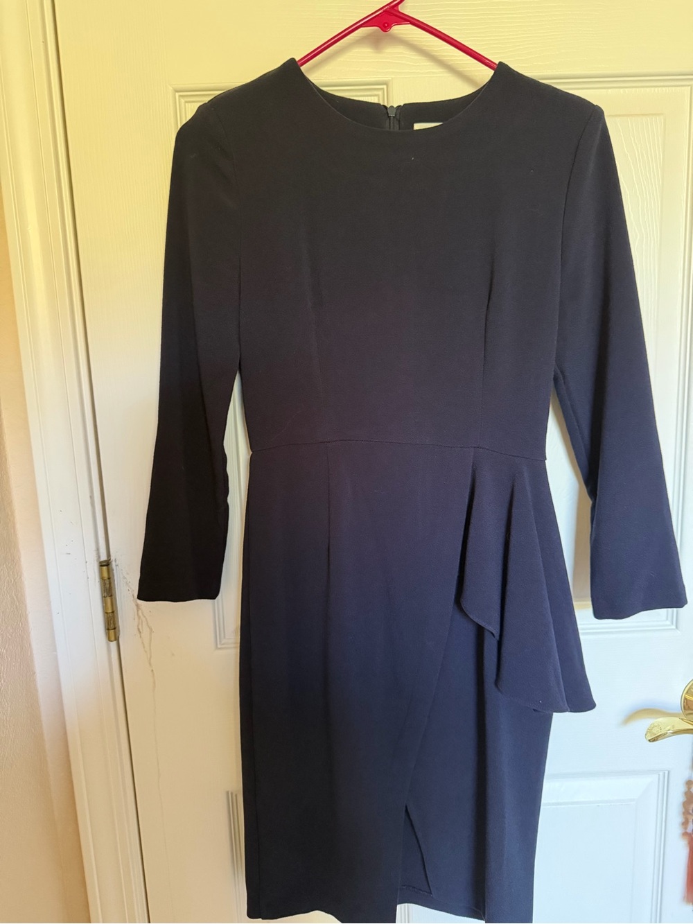 Elegant Women's Navy Sheath Dress with Ruffle Detail